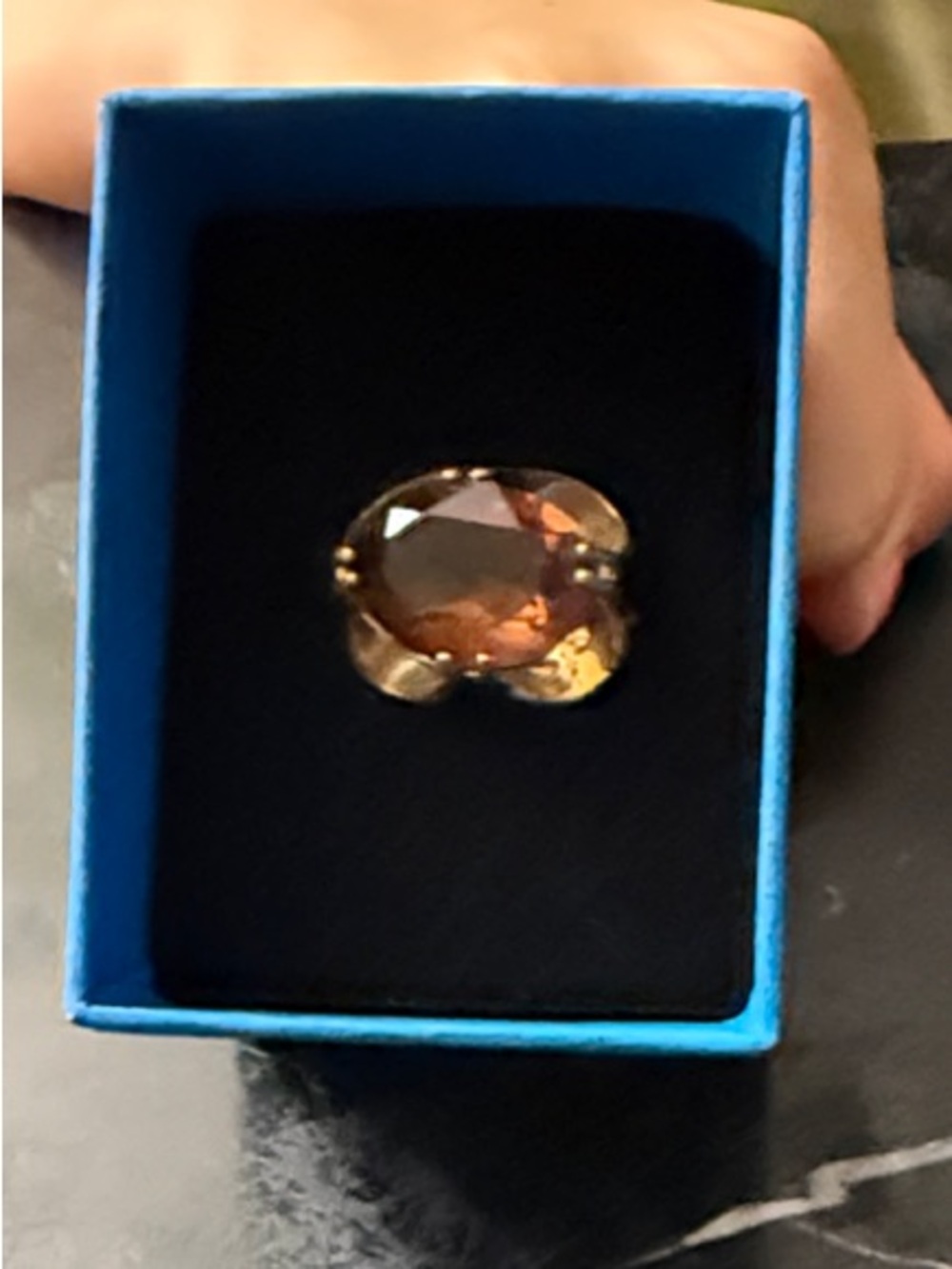 Gold-Tone Ring with Amber Brown Oval Stone - Women Jewelry